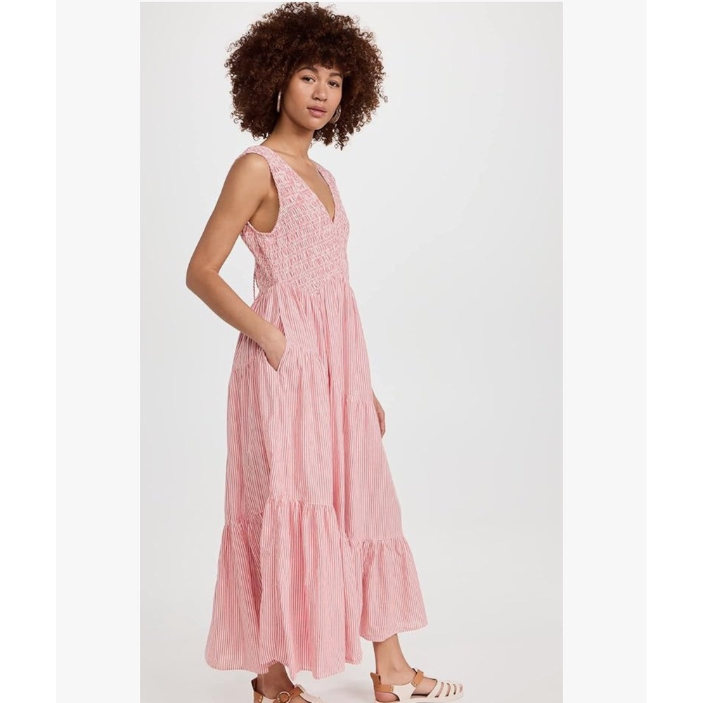 Free People Pink Striped 100% Cotten Tiered Maxi Dress - Picture 2 of 10